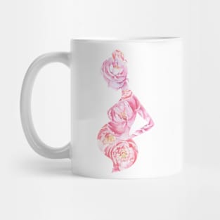 Pregnant woman  peonies silhouette Mug